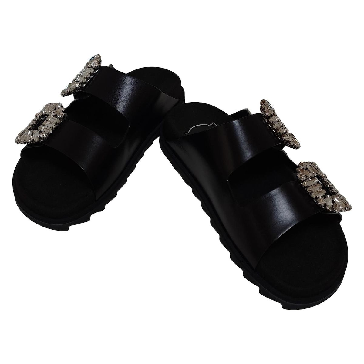 RogerVivier ロジェヴィヴィエ ミュール 34 レディース - 黒×クリア ラインストーン レザー