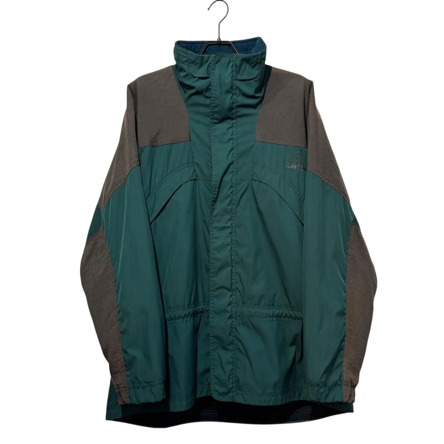 90s NIKE ACG NYLON JKT F.I.T M ナイキ 裏フリース ナイロン ビーブロ 緑 茶 ドローコード 古着