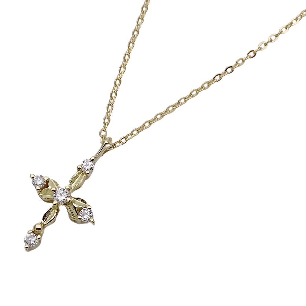 アーカー AHKAH ネックレス レディース ブランド K18 5P ダイヤモンド D0.05 クロス 十字架 イエローゴールド ジュエリー 磨き済み