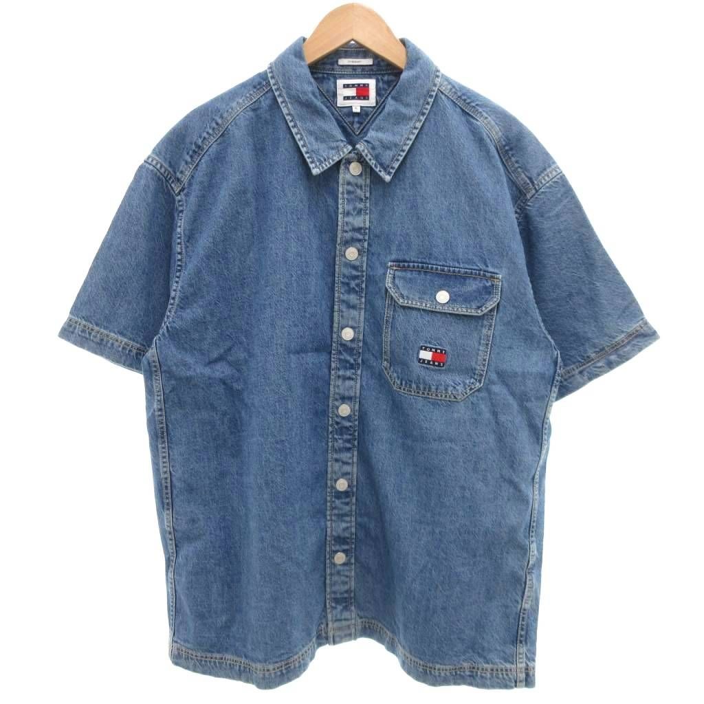 トミーヒルフィガー TOMMY HILFIGER ジーンズ JEANS オーバーシャツ OVER SHIRT デニムシャツ 半袖 XL インディゴブルー DM0DM18957 GV GY19