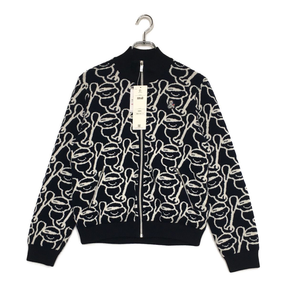 レディース アンパスィ and per se ニットアウター LL 紺 ネイビー 裏地付き 防風 総柄