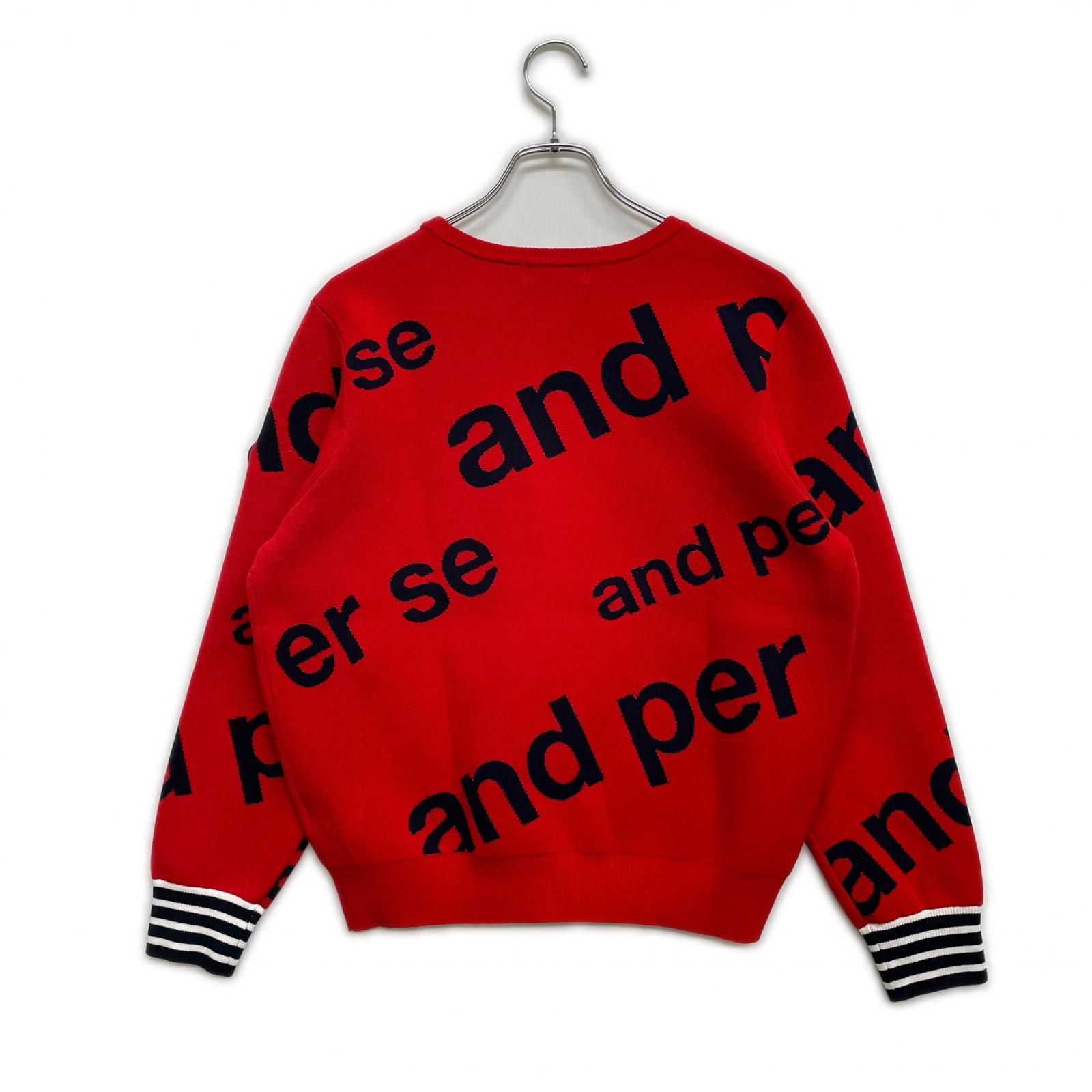 アンパスィ　ゴルフ　長袖　ニット　セーター　吸湿発熱　ロゴ総柄　赤色　Lサイズ 中古 レディース アンパスィ and per se セーター L 赤×紺 レッド 長袖