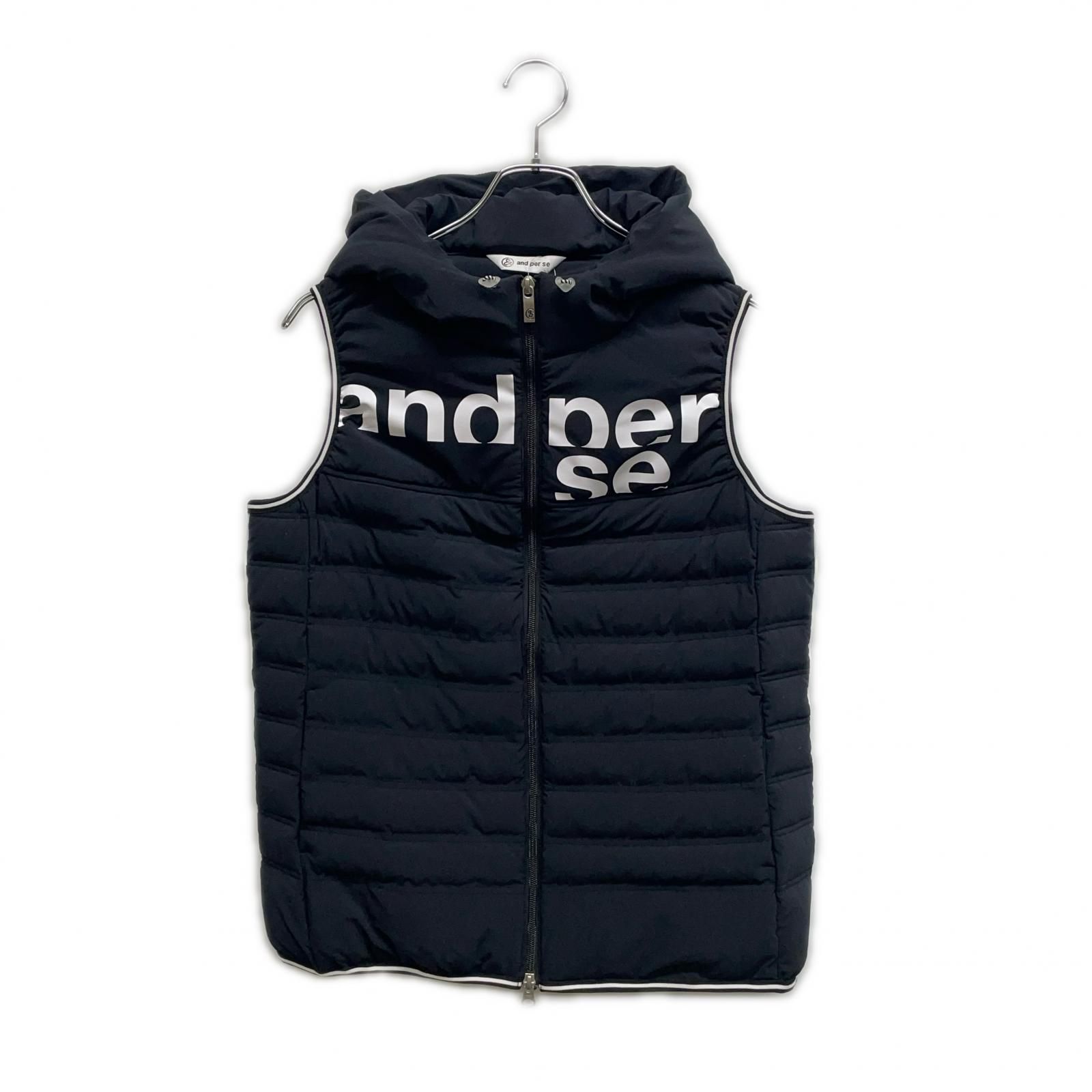レディース アンパスィ and per se ベスト L 黒 ブラック 中綿 ダブルジップ フード付き