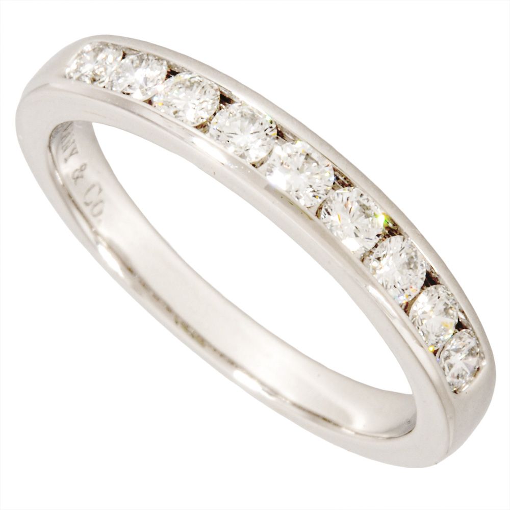 ティファニー Tiffany-Co. ハーフ エタニティ リング 指輪 ダイヤモンド 約9号 Pt950 4.1g プラチナ 3mm ハーフサークル レディース