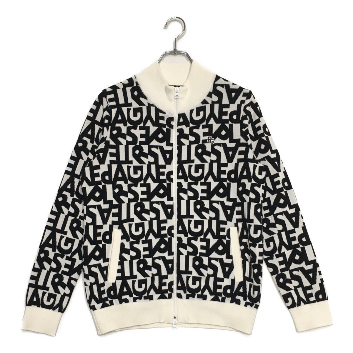 レディース パーリーゲイツ PEARLY GATES ニットアウター 2 L 白×黒 ダブルジップ ロゴ総柄