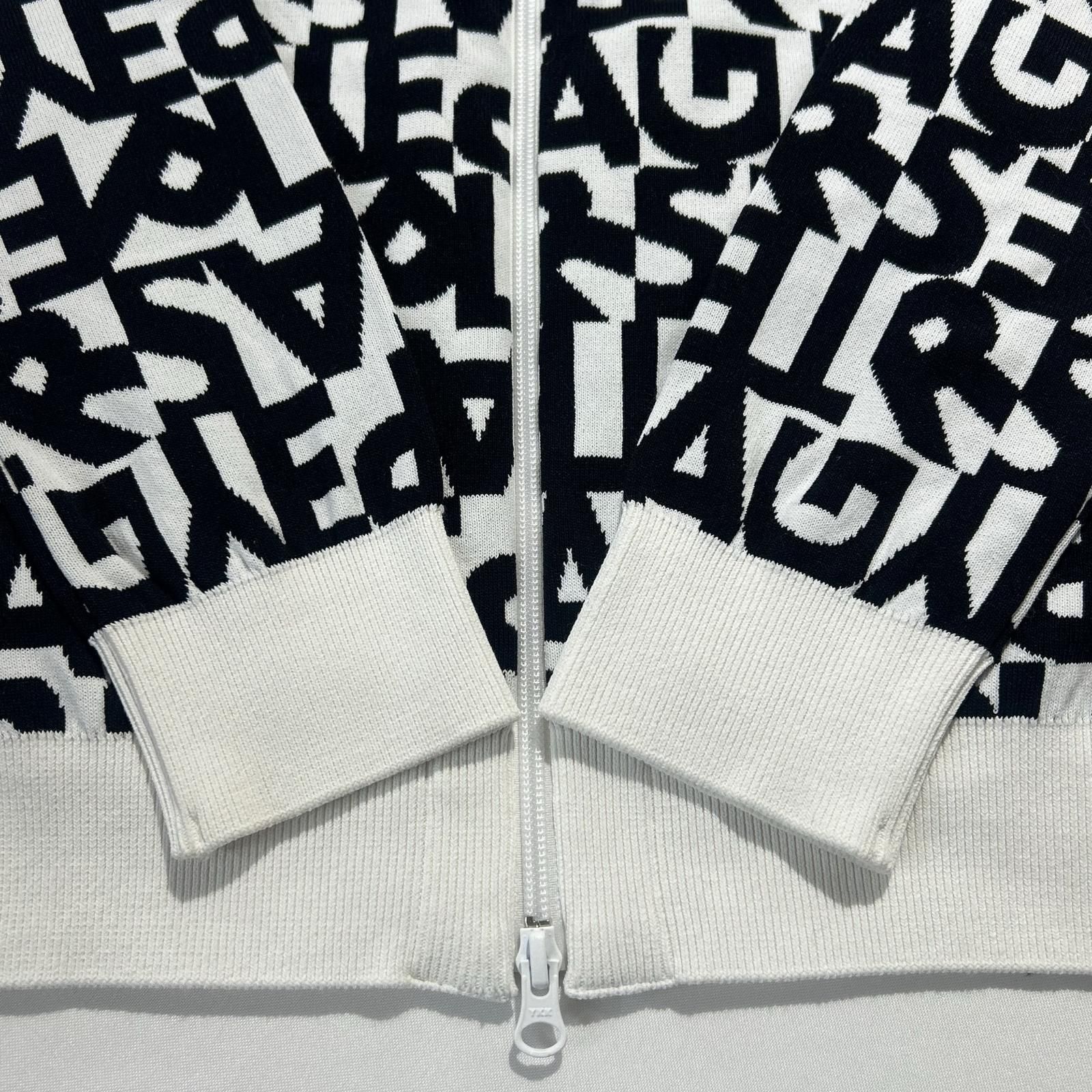 レディース パーリーゲイツ PEARLY GATES ニットアウター 2 L 白×黒 ダブルジップ ロゴ総柄 LLC-HASEGAWATOSO_COM