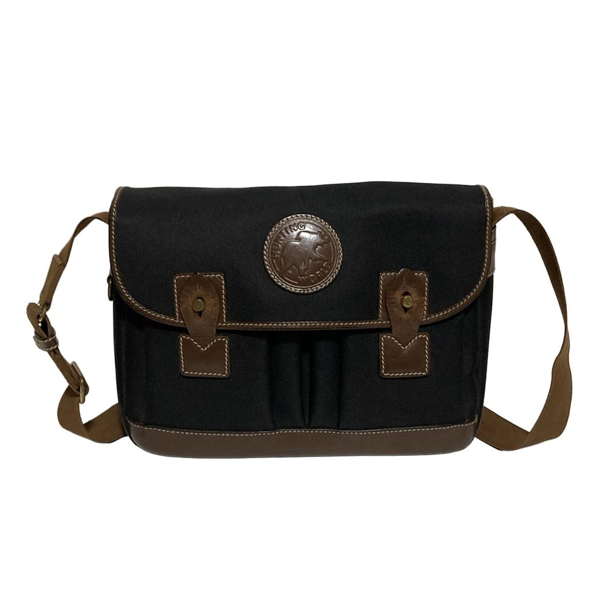 HUNTING WORLD(ハンティングワールド) ショルダーバッグ - 黒×ダークブラウン レザー