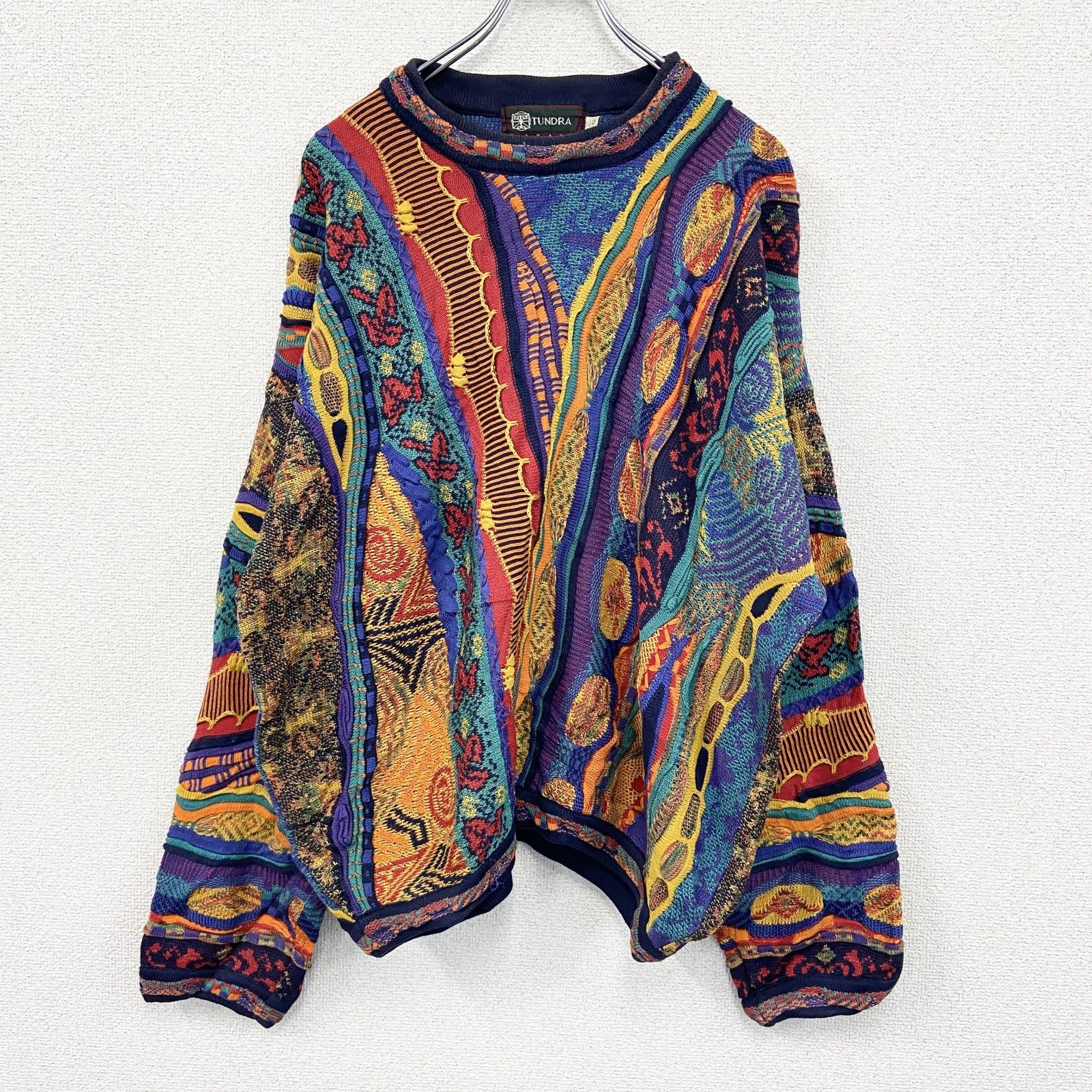 古着 TUNDRA COOGI風ニットセーター 3Dニット 総柄 マルチ XLサイズ