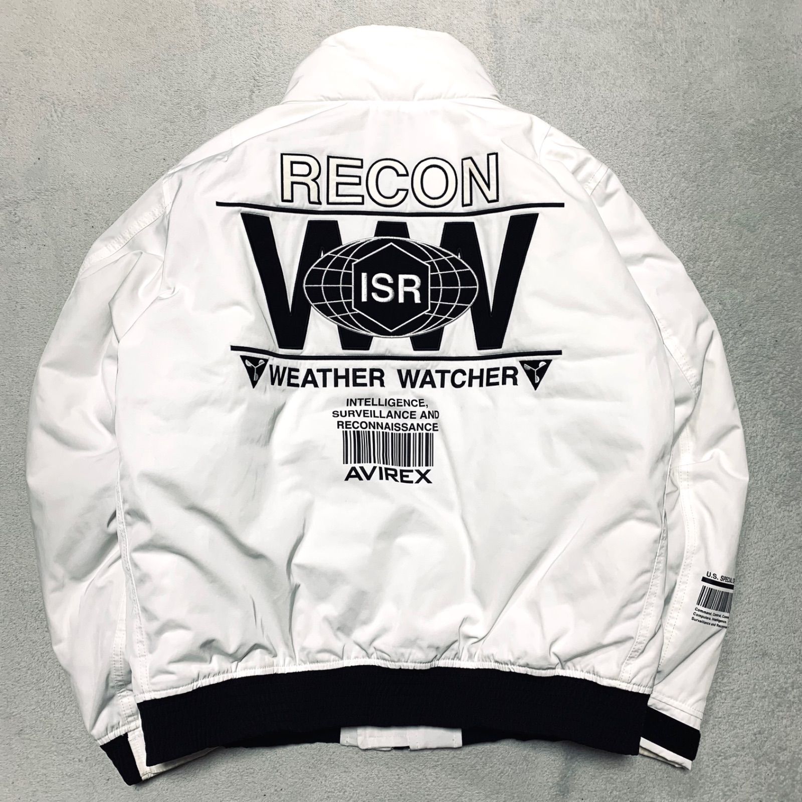 AVIREX FLIGHT JACKET WEATHER WATCHER フライトジャケット ミリタリージャケット 中綿ダウンジャケット ウェザーウォッチャー RECON リーコン ロゴ刺繍 2WAY XLサイズ ホワイト 白 アヴィレックス