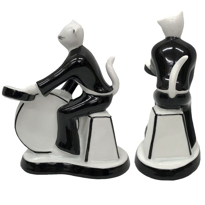 Lindner リンドナー フィギュリン 猫 ジャズキャット ドラム 陶器人形 置物 オブジェ aq12185