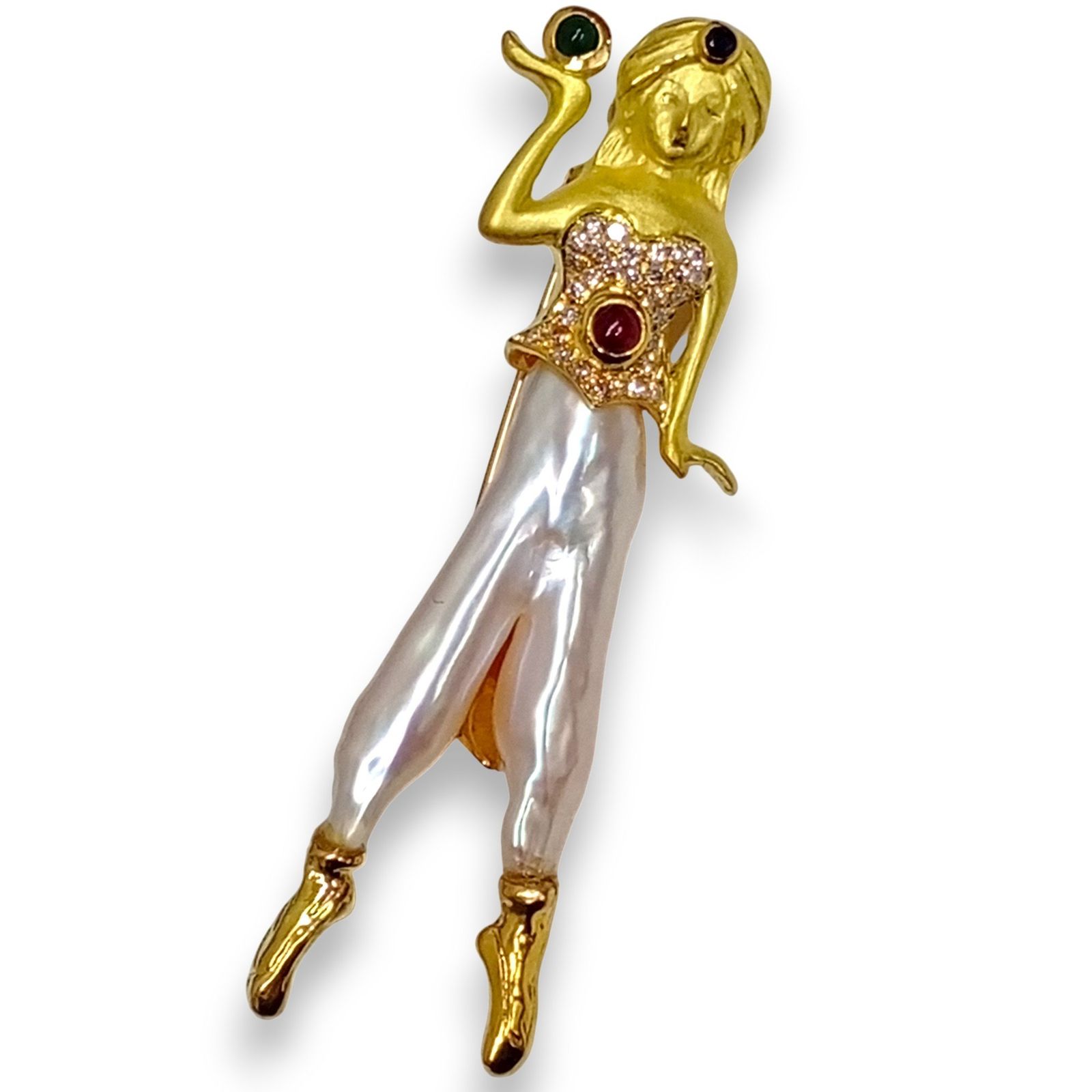 K18 メレD0.16ct ルビー サファイヤ エメラルド0.22ct パールct不明 ブローチ トップ 10.09g バロックパール デザイナーズ ジュエリー JA-25062