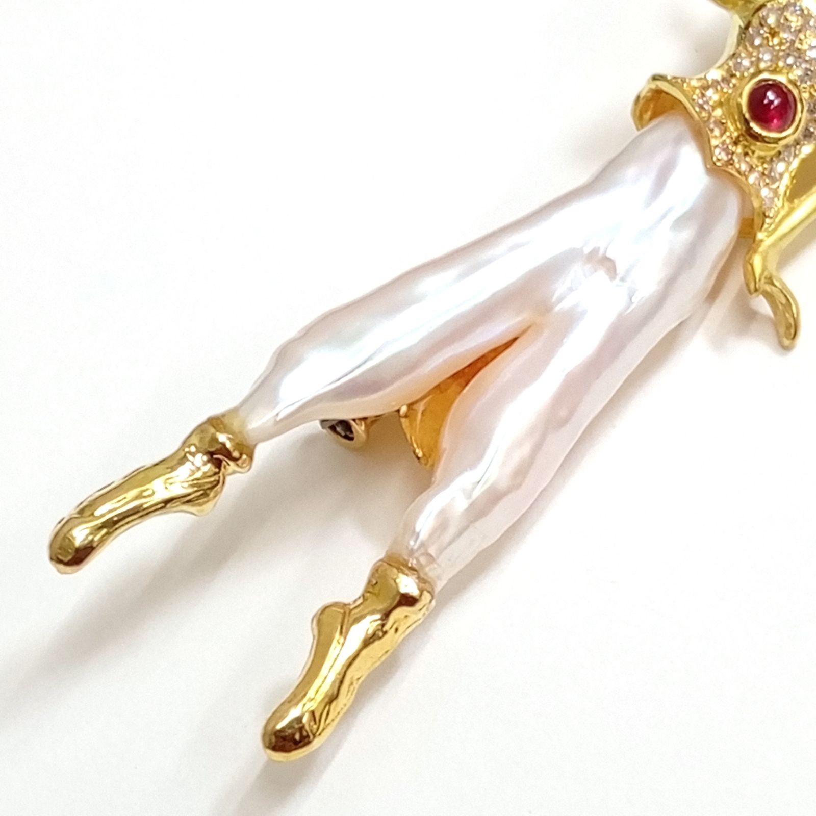 K18 メレD0.16ct ルビー サファイヤ エメラルド0.22ct パールct不明 ブローチ トップ 10.09g バロックパール デザイナーズ ジュエリー JA-25062