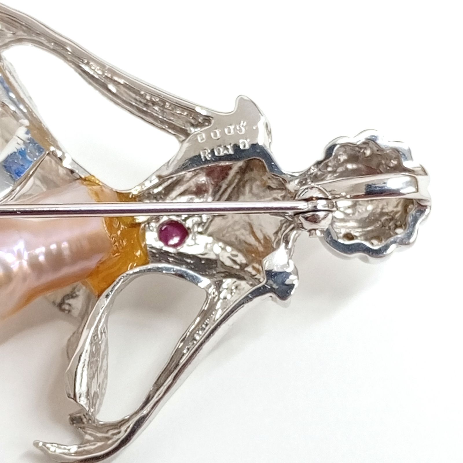 K18WG メレD0.05ct ルビー0.1ct パールct不明 ブローチ トップ 14.21g バロックパール サーカス バレリーナ デザイナーズ ジュエリー JA-25060 FORTGASGNV_COM_BR