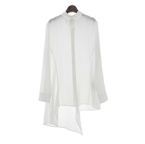 Yohji Yamamoto NOIR ヨウジヤマモト プリュスノアール ND-B06-219 サイズ1 セルロース アシンメトリー ロング 長袖 シャツ メンズ ホワイト IG00547