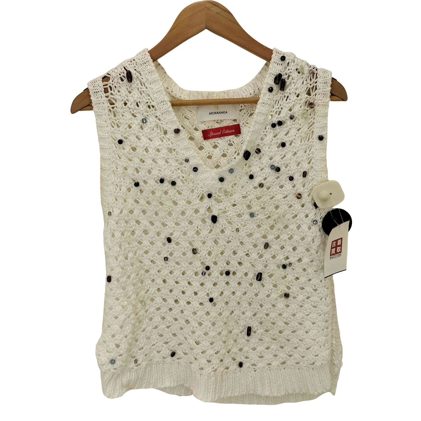 アキラナカ AKIRA NAKA 別注 Gerda glass beads&ores knit WH/ 天然石