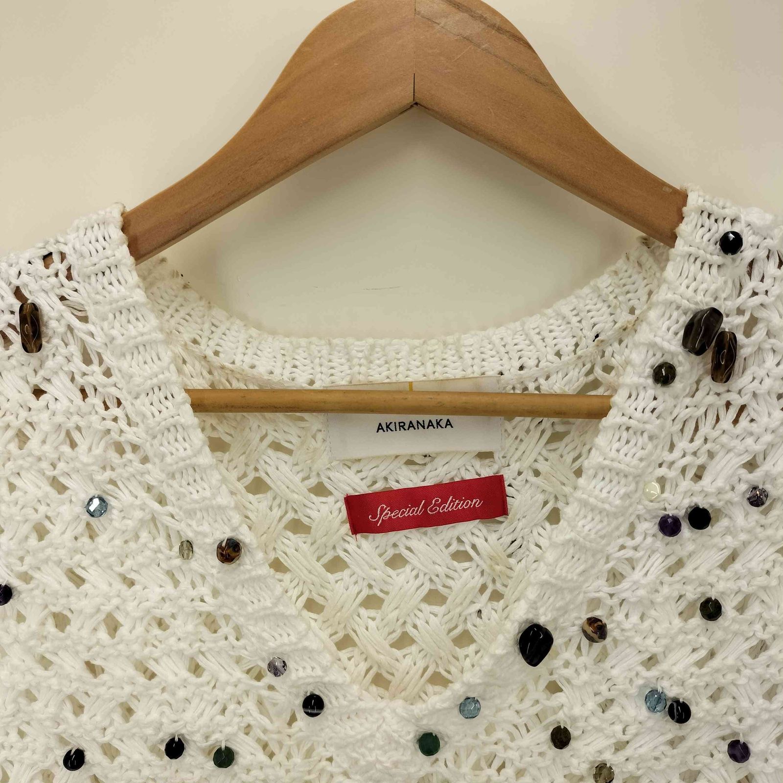 アキラナカ AKIRA NAKA 別注 Gerda glass beads&ores knit WH/ 天然石