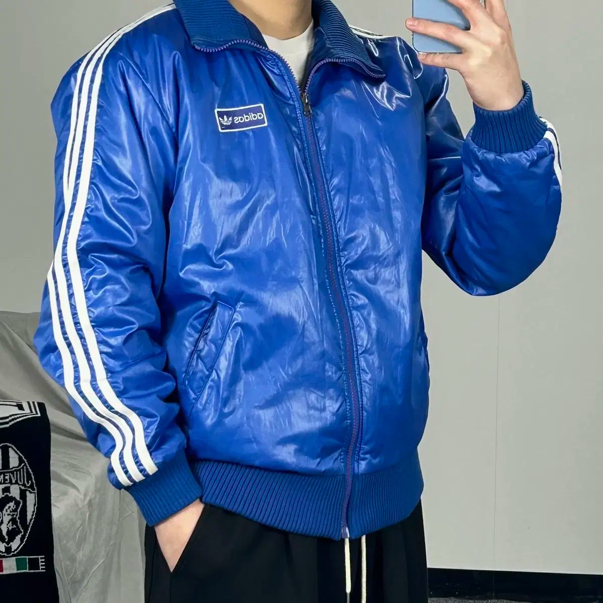 アディダス スクール ロゴ ブルー アウター ジャケット