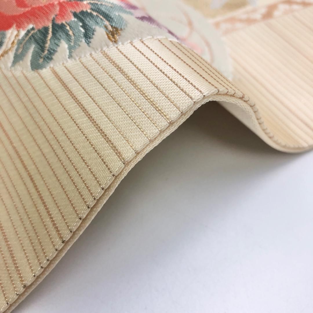 名古屋帯 丸に花模様 薄卵色 金糸 O-5654 名古屋帯 丸に花模様 薄卵色 金糸 O-5654 - メルカリ
