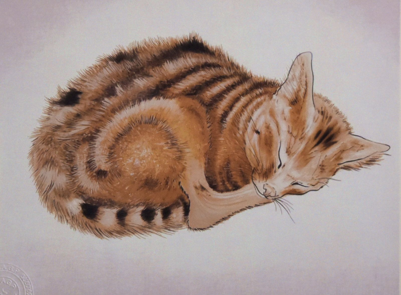 藤田嗣治 眠る猫 シルクスクリーン エスタンプ 300部 フランス著作権団体承認 エンボス印 証明書