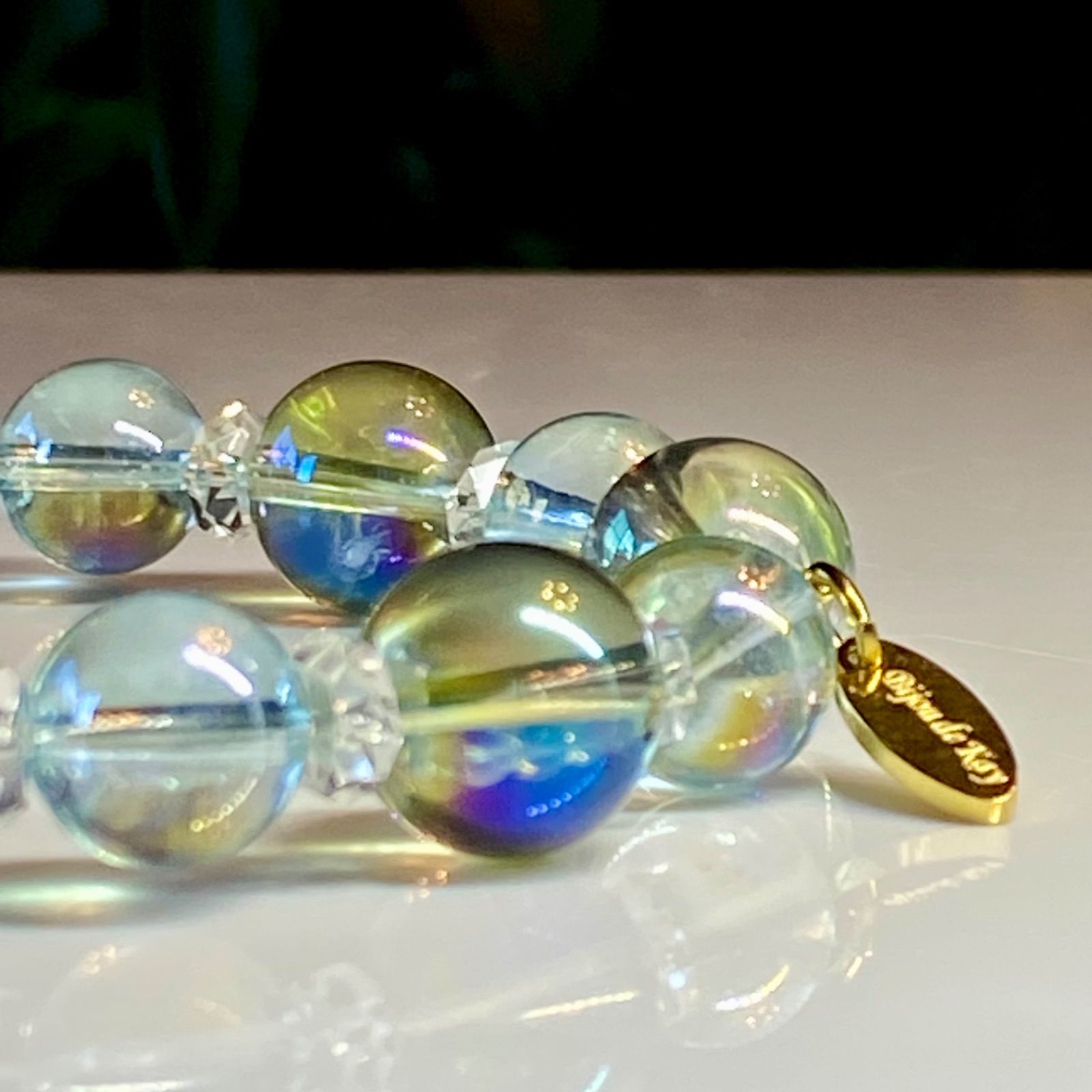 グリーンオーラ - ペールブルー オーラクォーツ光波動ブレスレット 約14.5㎝ NEXPOTALLINN_EU