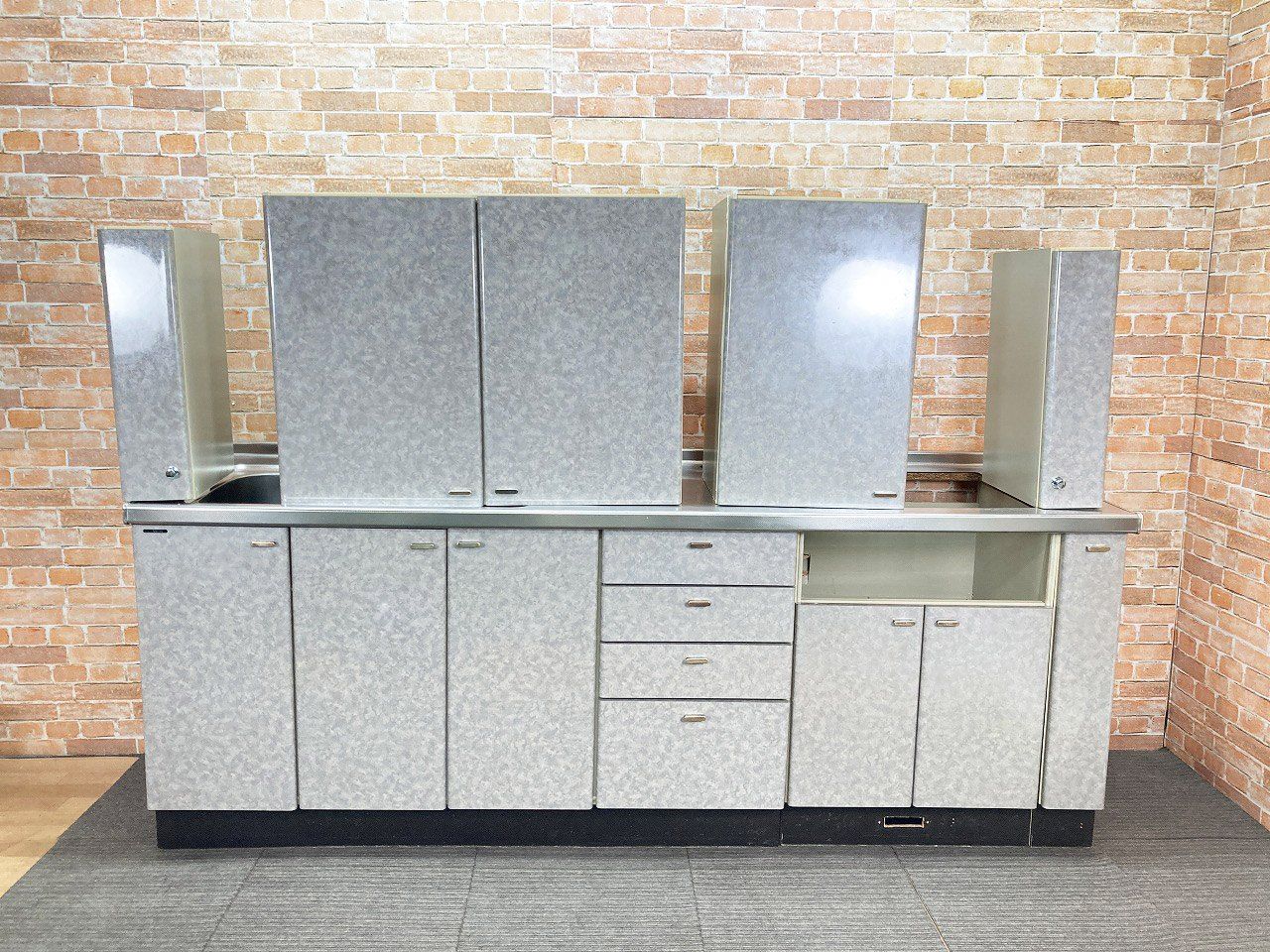 品 サンウェーブ工業 ステンレス製 システムキッチン 流し台 調理台一体型 幅223cm 2230mm 吊戸棚とセット グレー 1J