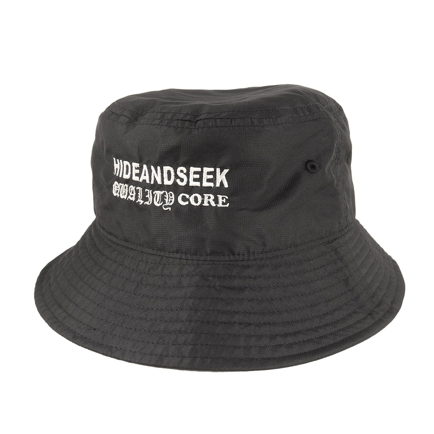 【美品】HideandSeek ハイドアンドシーク ハット ブラック 黒 サイズ:L/XL | ロゴ刺繍 リップストップ バケットハット | ブランド 帽子【メンズ】【中古】