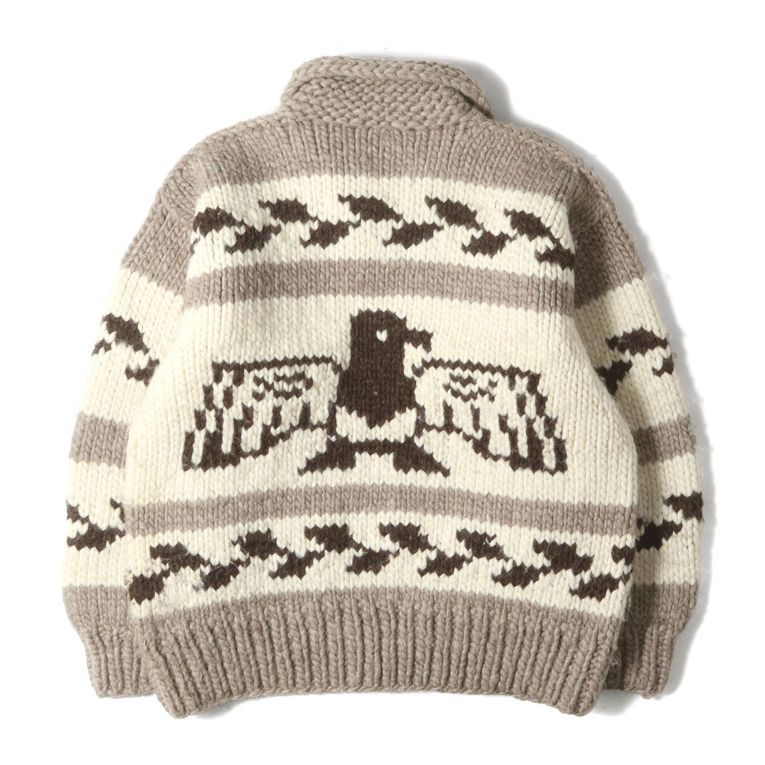 THUNDERBIRD サンダーバード モカ アイボリー サイズ L程度 フルジップ カウチンニット カナダ製 トップス セーター カーディガン メンズ