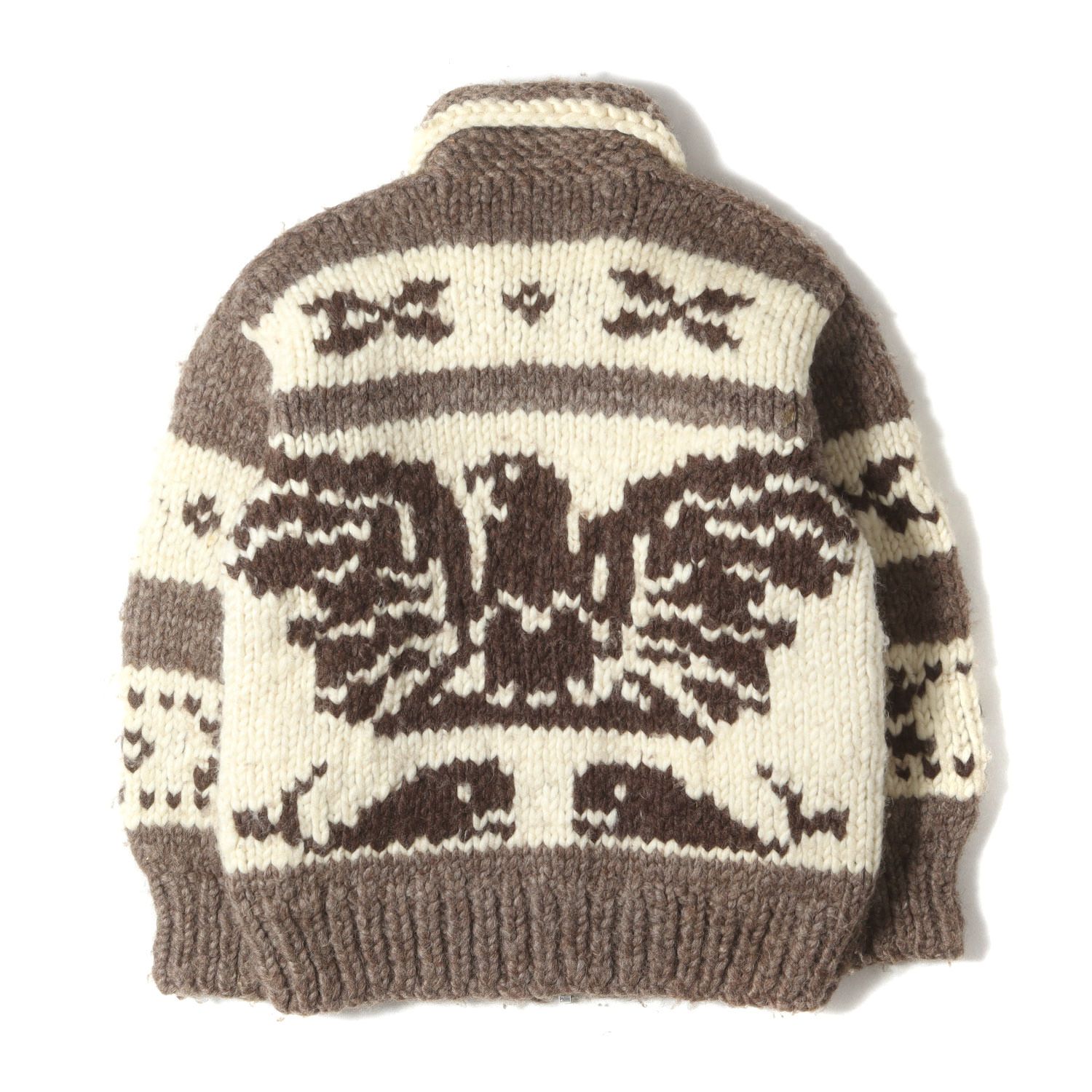 90s - 00s ヴィンテージ古着 モカ オフホワイト サイズ L程度 YKKジッパー 90s サンダーバード柄 フルジップ カウチンニット 90年代 古着 ヴィンテージ トップス セーター カーディガン メンズ