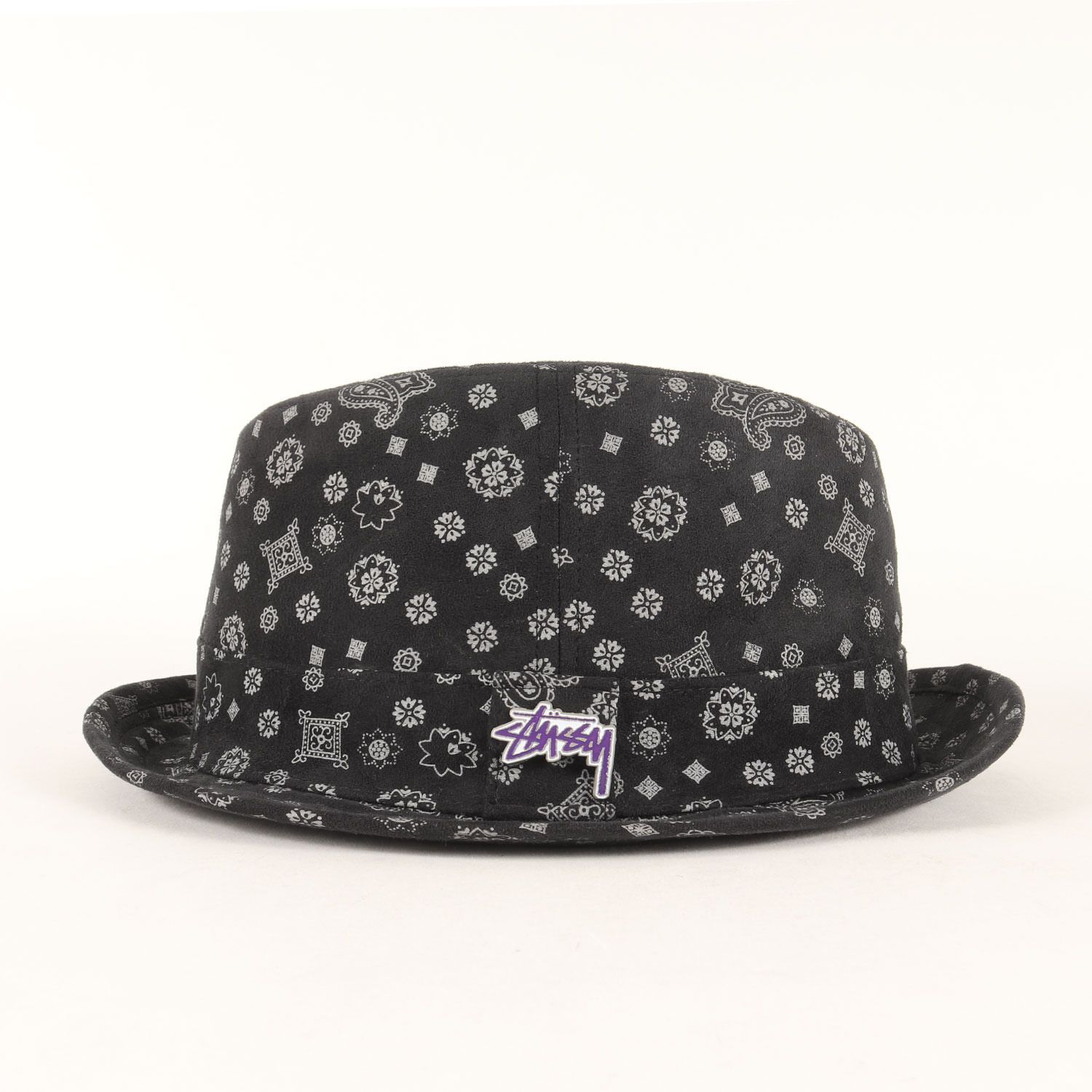 STUSSY ステューシー ハット ブラック 黒 サイズ:L/XL | ペイズリー柄 フェイクスウェード 中折れハット | ブランド 帽子【メンズ】【中古】【美品】【K4625】 美品】STUSSY ステューシー ハット ブラック 黒 サイズ:L/XL