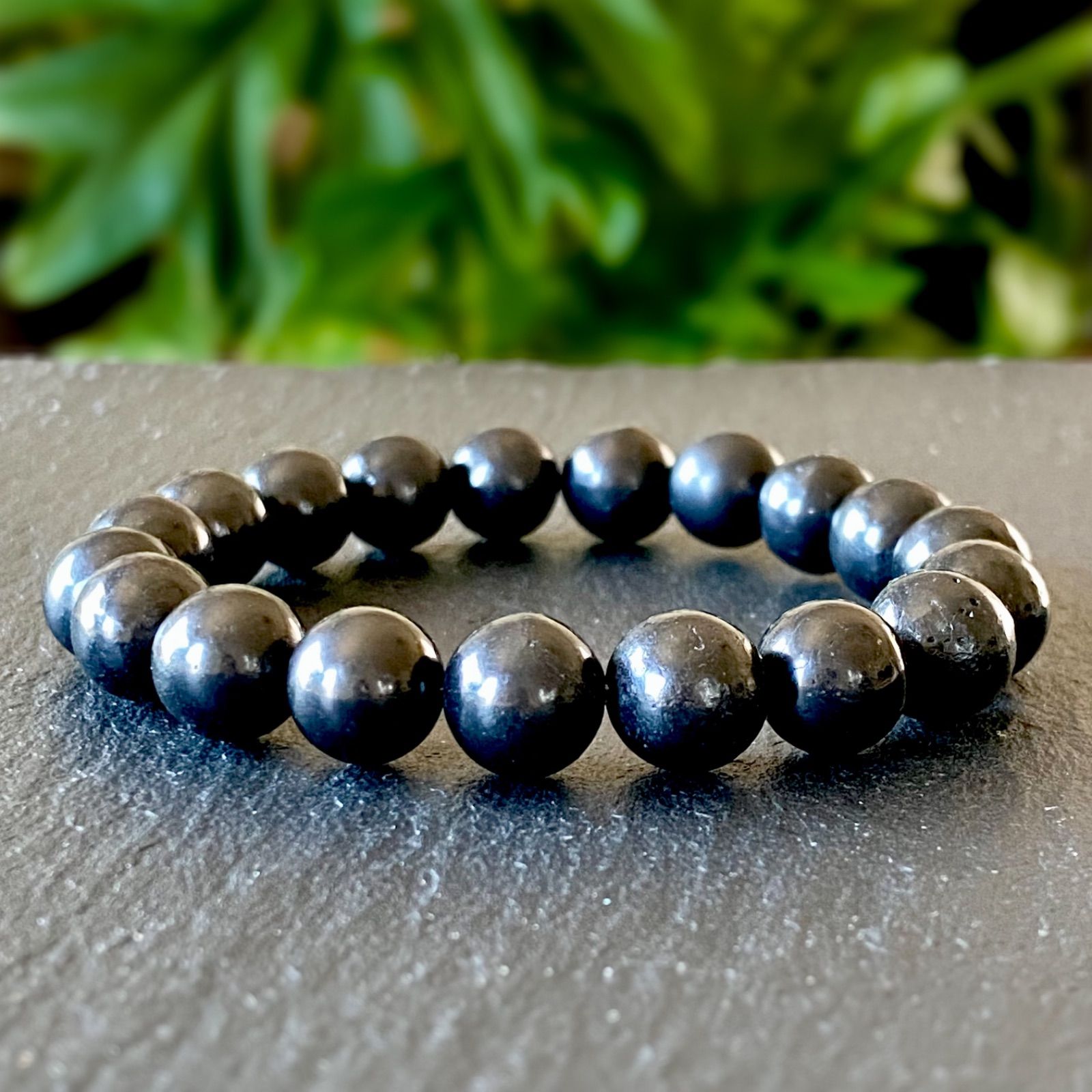 シュンガイト ブレスレット 10玉 光波動 天然石 パワーストーン