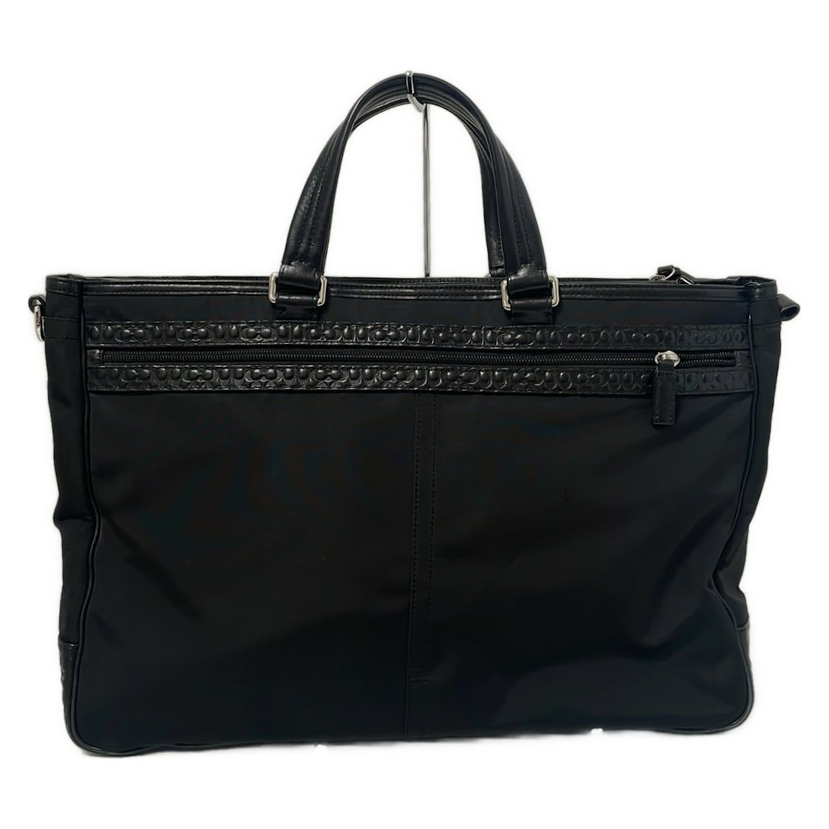 COACH コーチ ビジネスバッグ ミニシグネチャー柄 F70937 黒 レザー