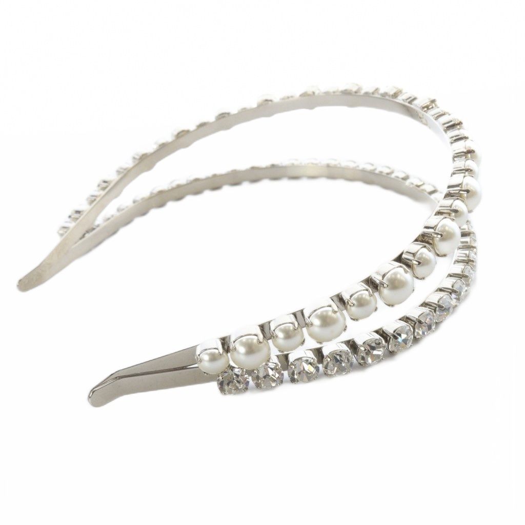 ミュウミュウ miumiu クリスタル フェイクパール カチューシャ シルバー色