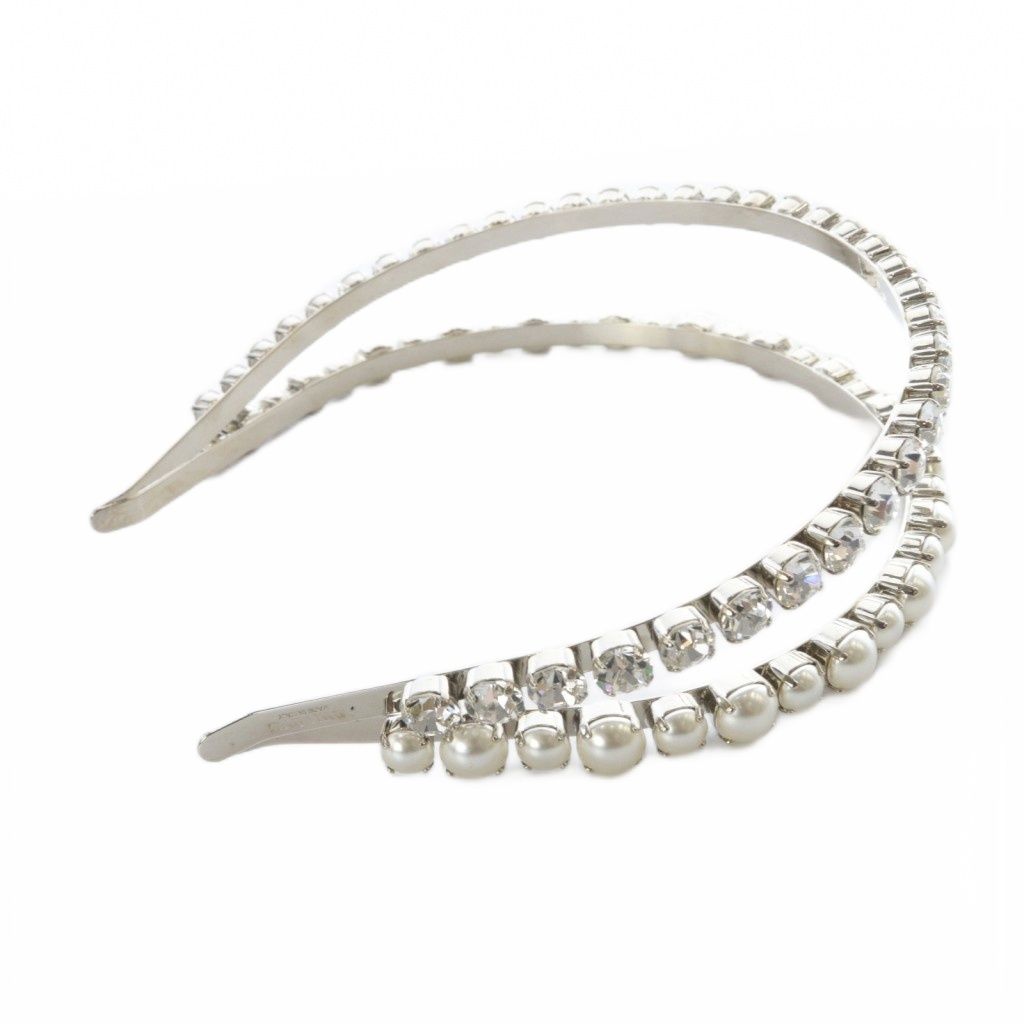 ミュウミュウ miumiu クリスタル フェイクパール カチューシャ シルバー色