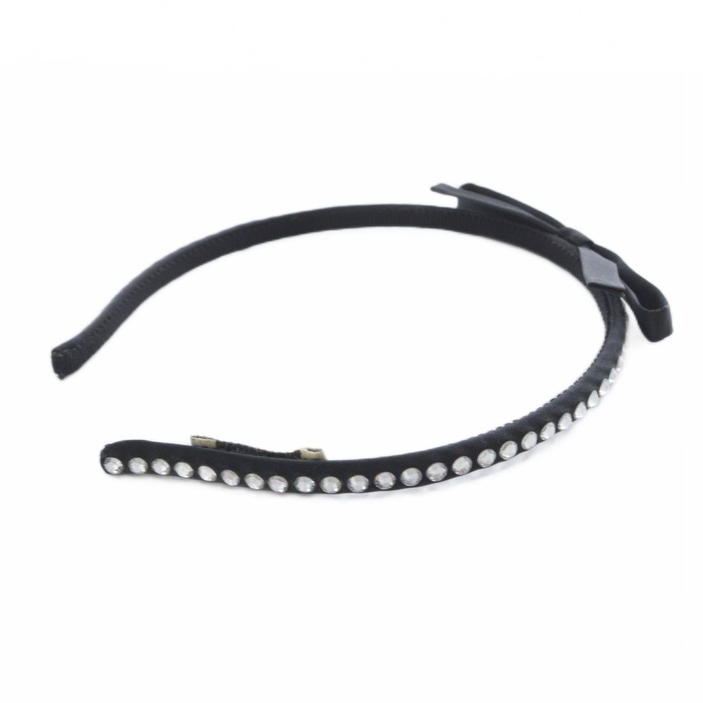 ミュウミュウ miumiu リボン ラインストーン カチューシャ ロゴ 黒