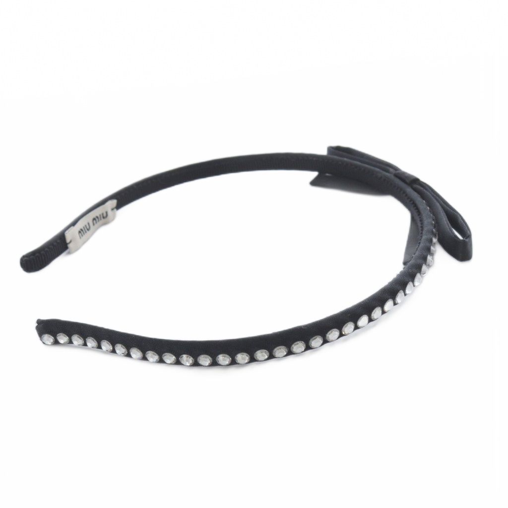 ミュウミュウ miumiu リボン ラインストーン カチューシャ ロゴ 黒