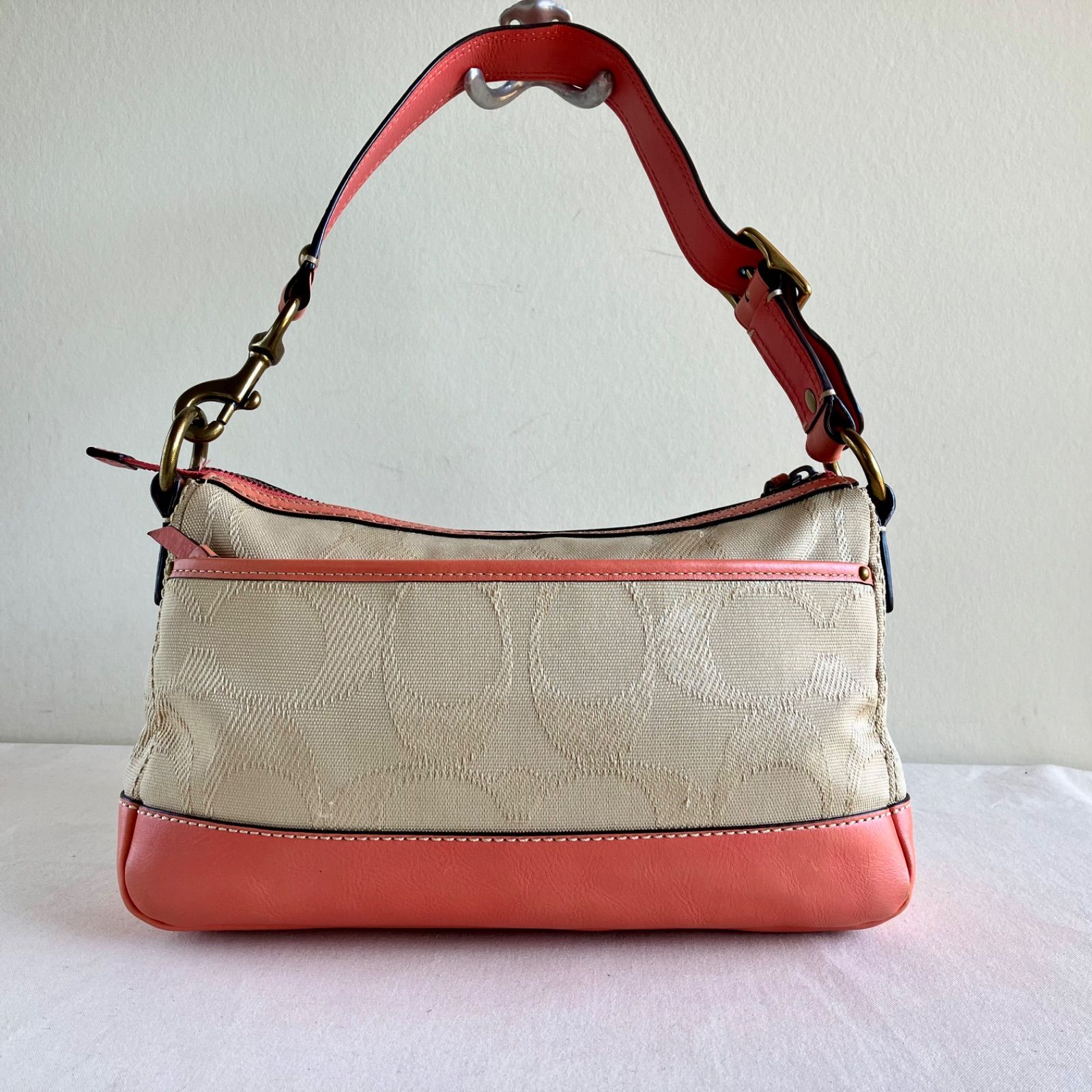 Coach y2k Legacy Pink Leather Canvas Double Turnlock Shoulder Bag
