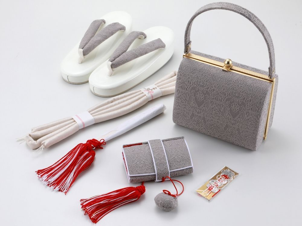 七五三 七歳用 箱せこセット 化粧箱入り 6点セット 草履21cm アースグレー ho-190