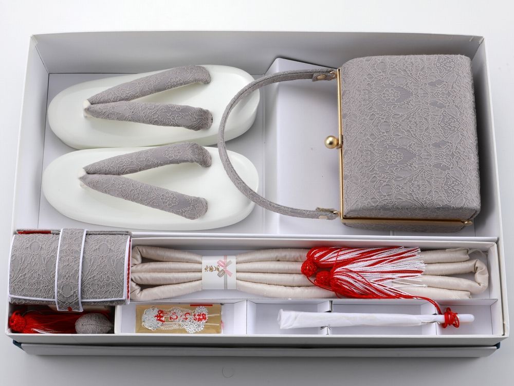 七五三 七歳用 箱せこセット 化粧箱入り 6点セット 草履21cm アースグレー ho-190