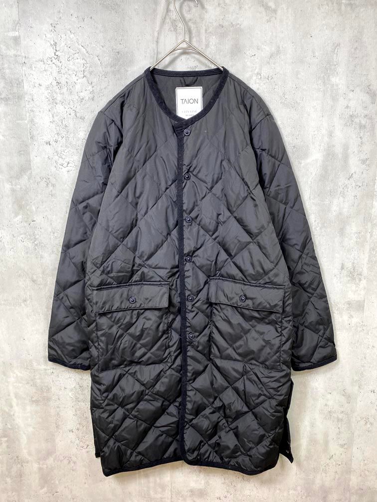 TAION タイオン 定価12980円 パイピング ノー キルティング コート 黒 レディース
