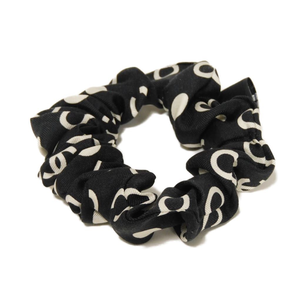 CHANEL シャネル ココマーク ドット シュシュ 水玉 ホワイト ヘア ヘアゴム 22V CCマーク シルク ブラック ヘアピン