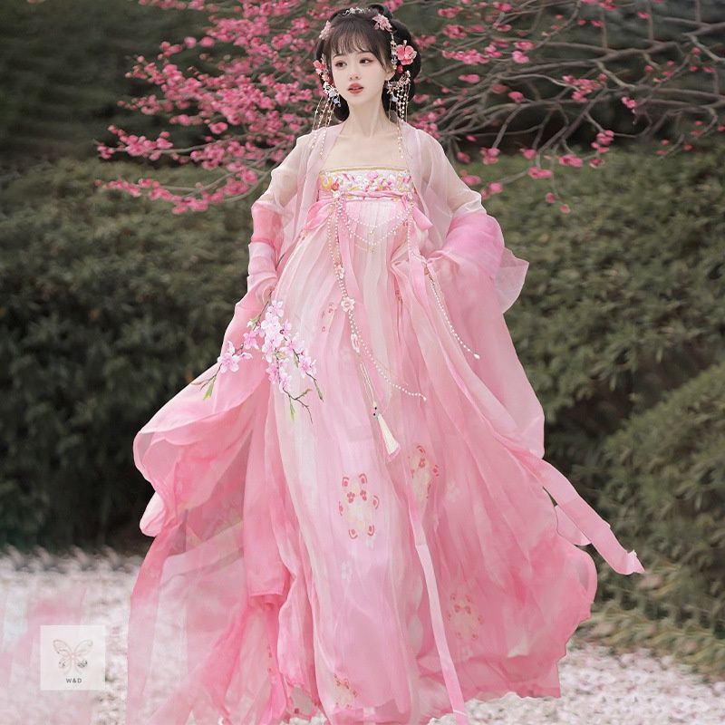 唐制漢服 胸元シームレス 大袖 清新 春夏 日常 上品 レトロ フォーマル 大人 春風に舞う軽やかなたたずまい 唐代の清新な美を纏う日常着