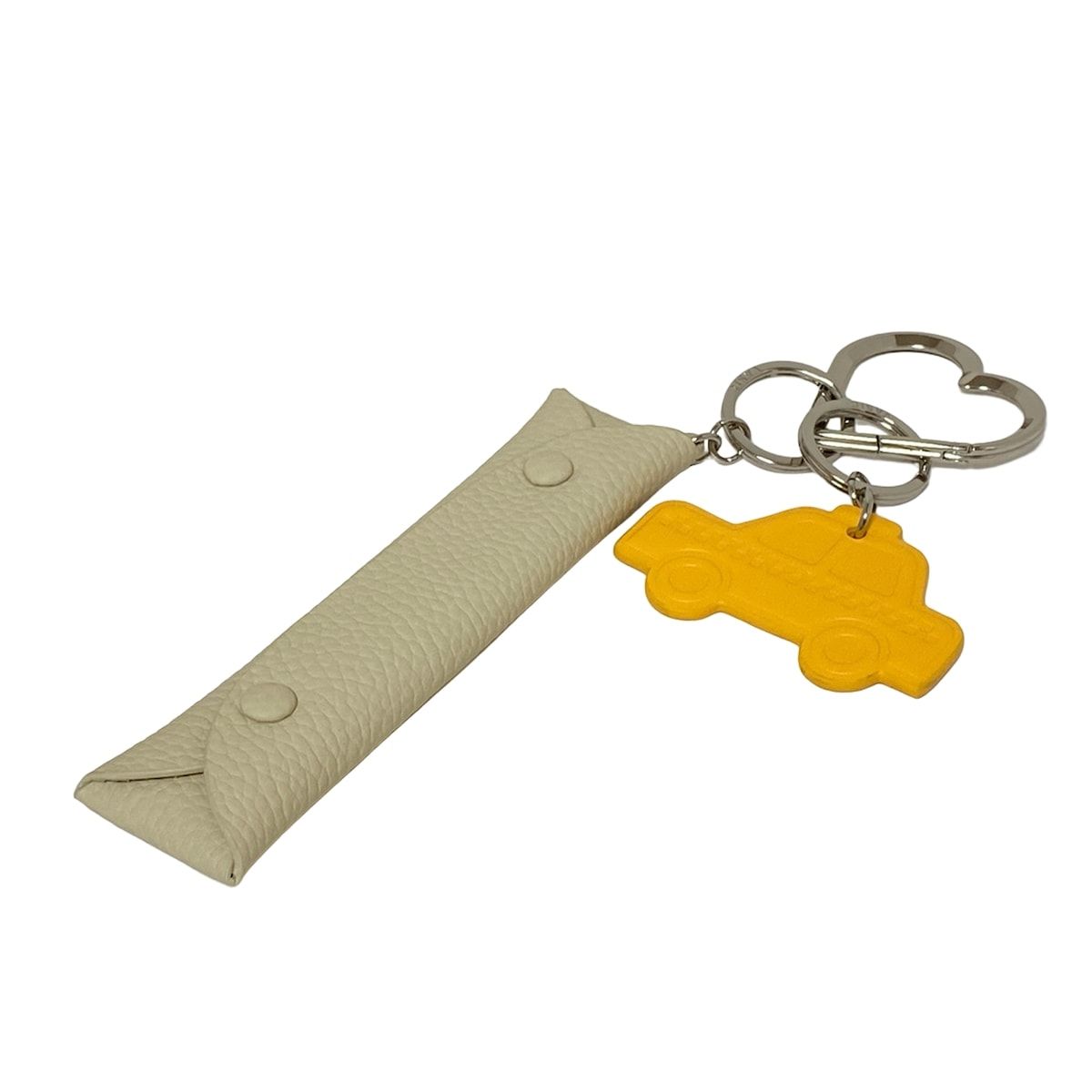 VASIC ヴァジック キーホルダー チャーム - アイボリー×ダークイエロー×シルバー ハート 車 レザー
