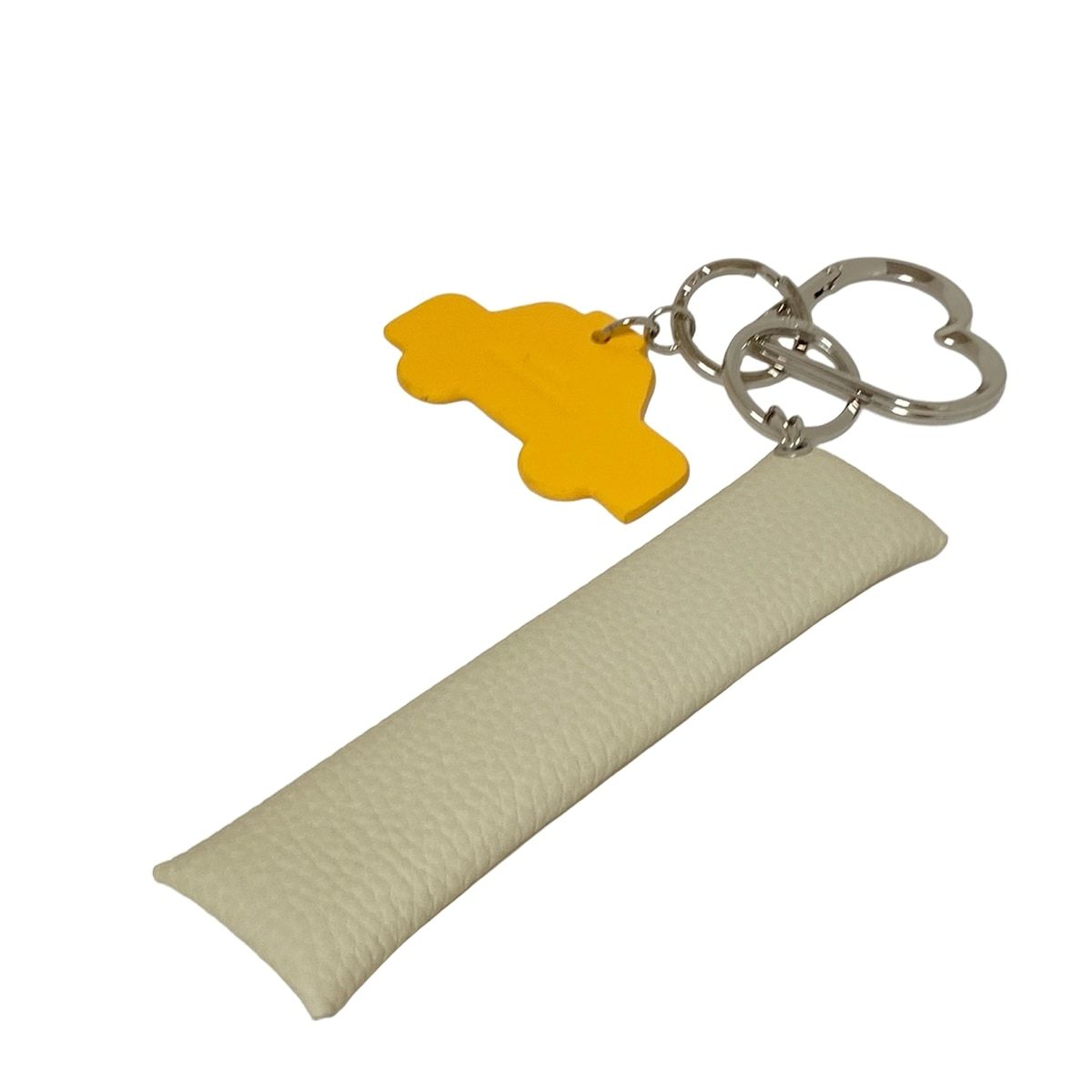 VASIC ヴァジック キーホルダー チャーム - アイボリー×ダークイエロー×シルバー ハート 車 レザー