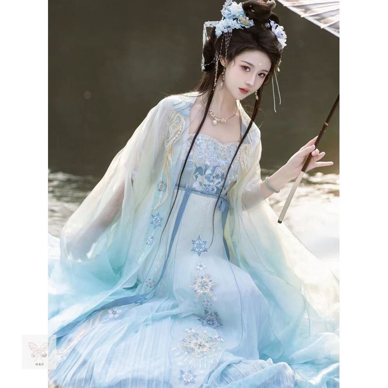 唐制漢服 重工刺繍 大袖 ワンピース 春夏 日常 上品 レトロ フォーマル 大人 繊細な刺繍が春風に舞う 唐代の雅を現代に紡ぐ日常着