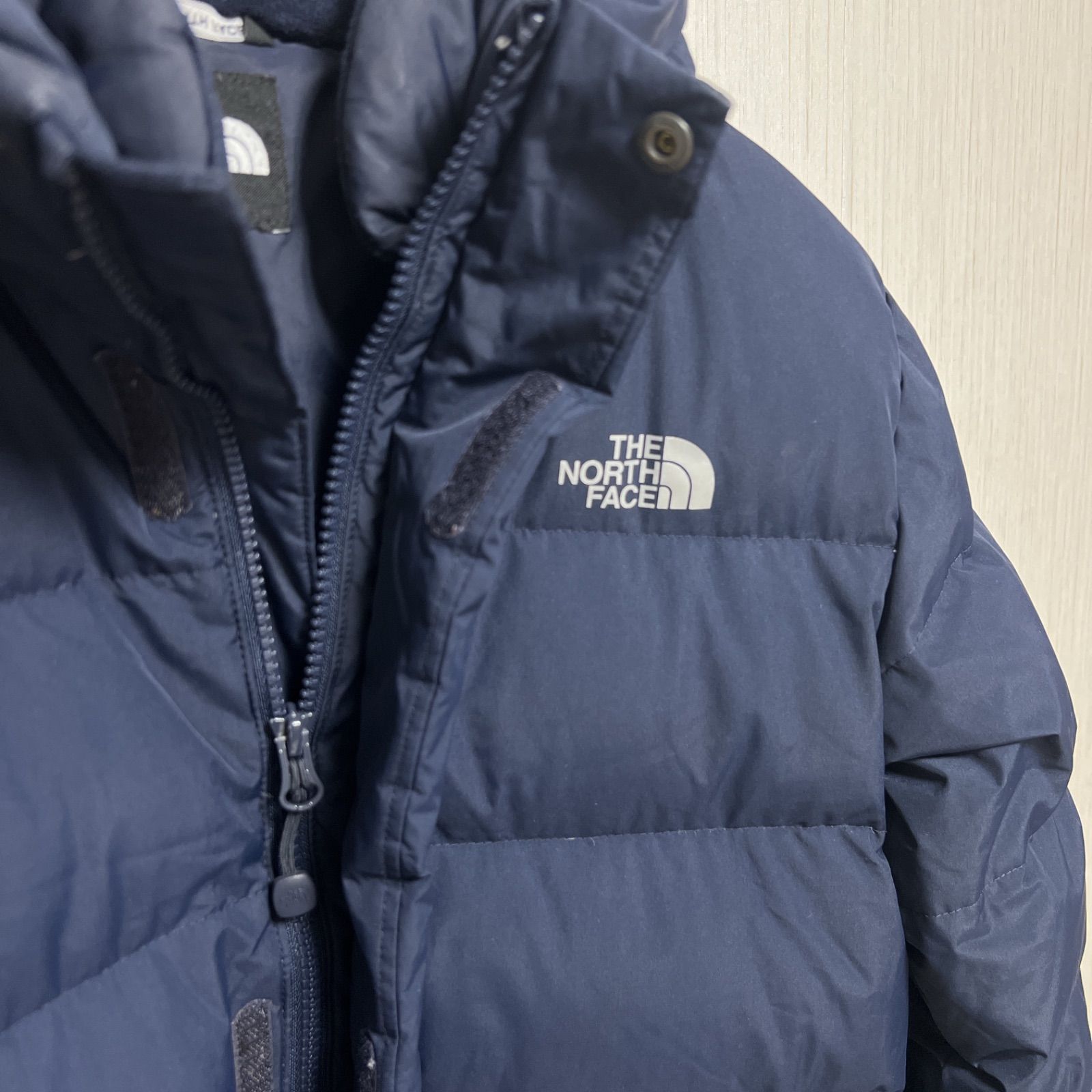  ノースフェイス ロングダウン キッズ150 ネイビー レディース可 防寒 アウター バックプリント ダウンコート 中綿コート コート