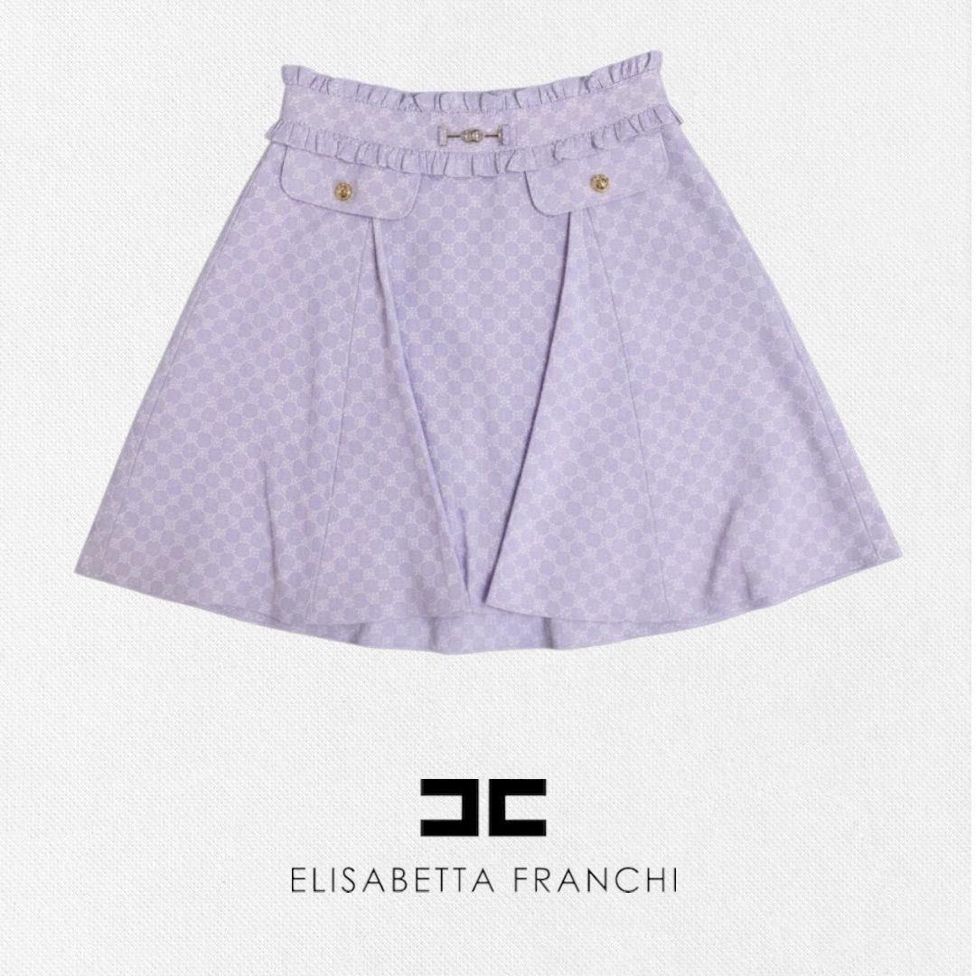 エリザベッタ ELISABETTA FRANCHI ミニスカート 40サイズ ラベンダー ホワイト レディーススカート イタリア製