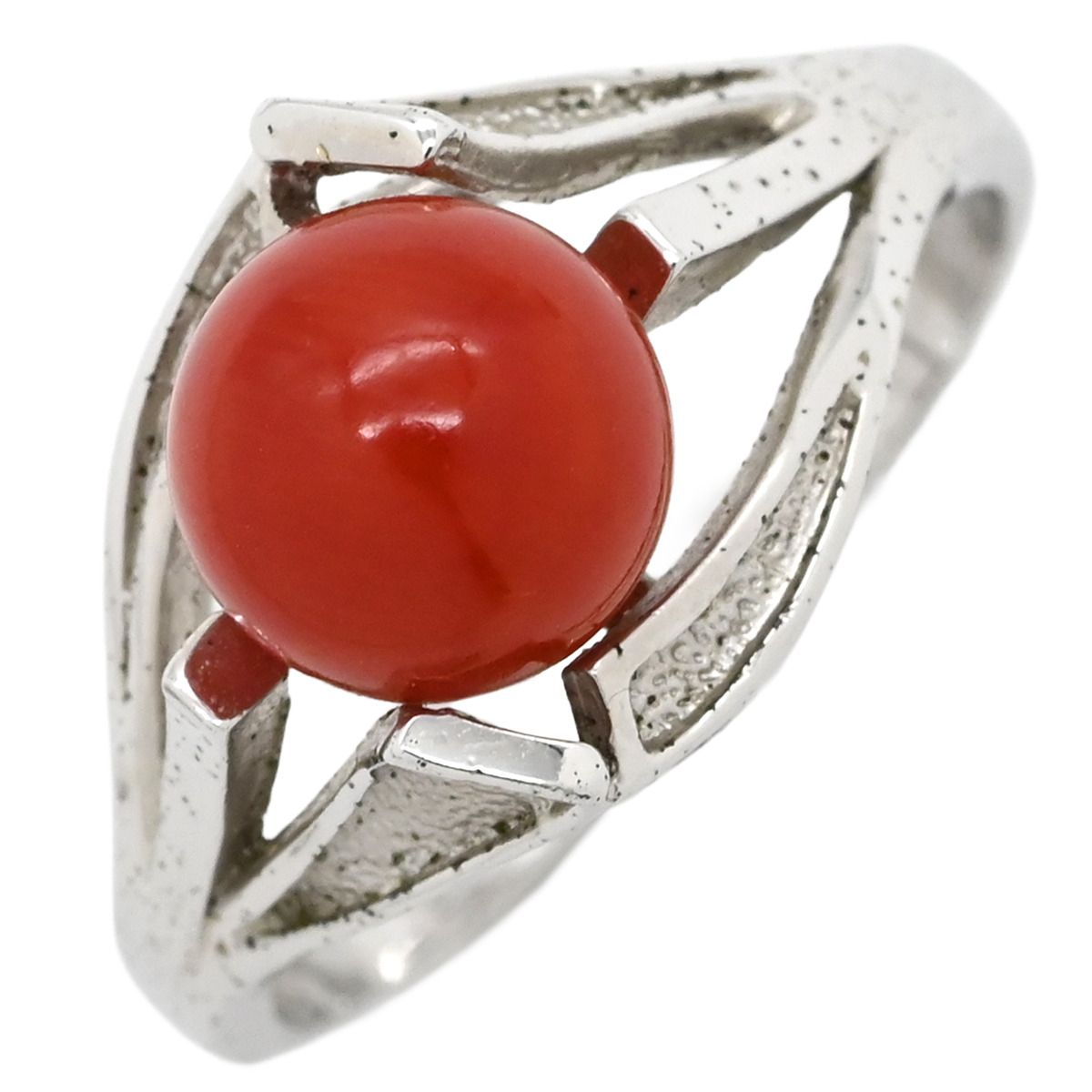リング 指輪 珊瑚 ダイヤリング シルバー 珊瑚 プラチナシルバー 赤 サンゴ 12号