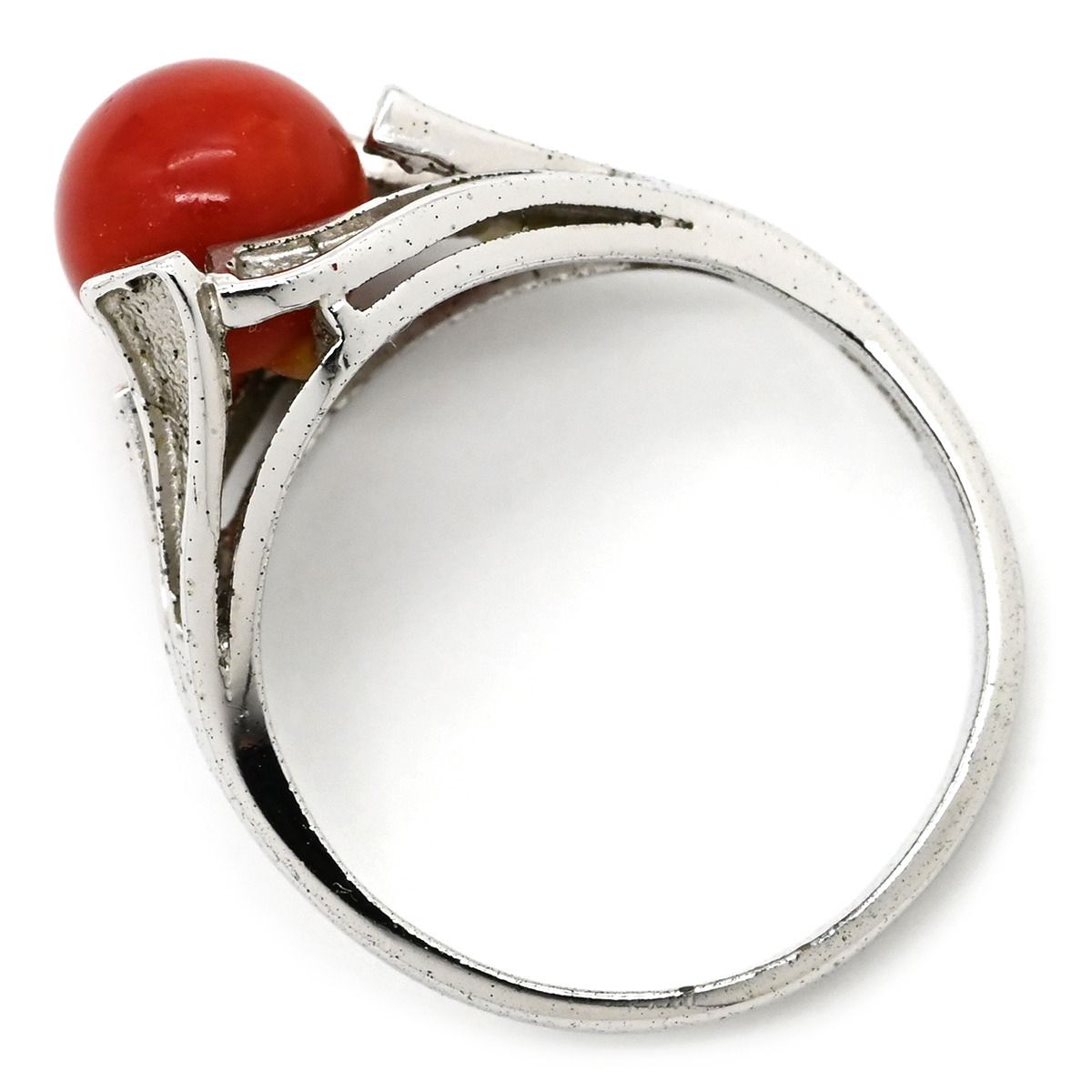 リング 指輪 珊瑚 ダイヤリング シルバー 珊瑚 プラチナシルバー 赤 サンゴ 12号