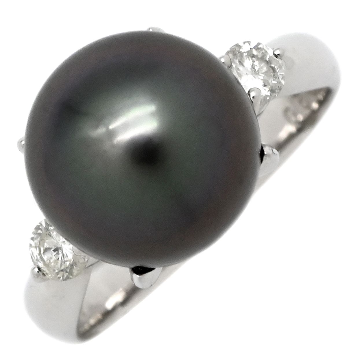 リング 指輪 黒蝶パール ダイヤリング Pt 900 パール ダイヤモンド プラチナシルバー 1粒 1 P 11号