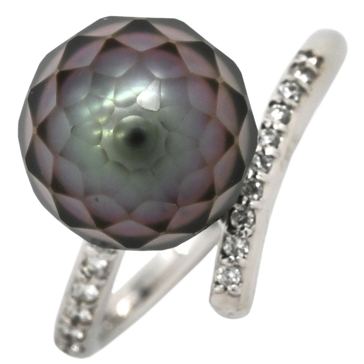 リング 指輪 黒蝶パール ダイヤリング Pt900 パール ダイヤモンド プラチナシルバー 1粒 1P 華真珠 12.5号